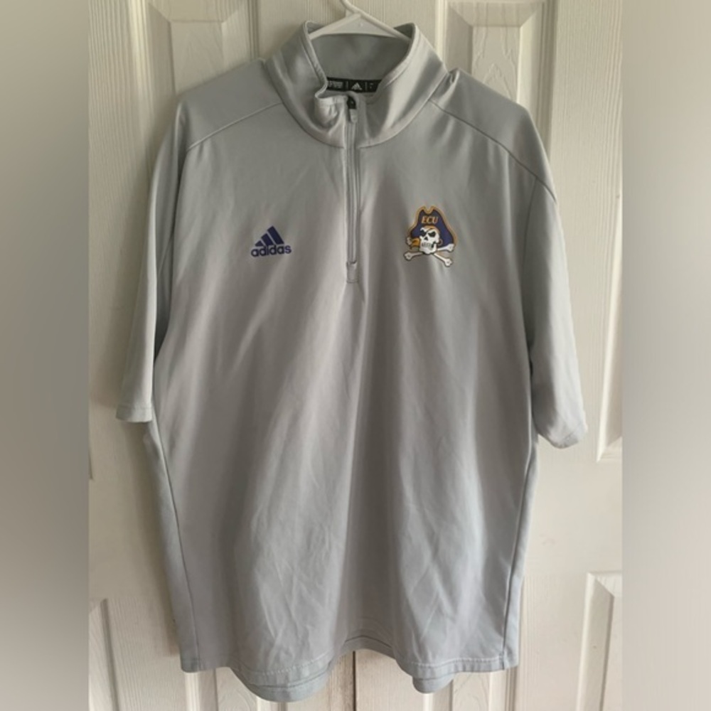 Mens Large‎ Adidas ECU Pirates Gray Short Sleeve Polo Shirt Sports Wear Game Day
